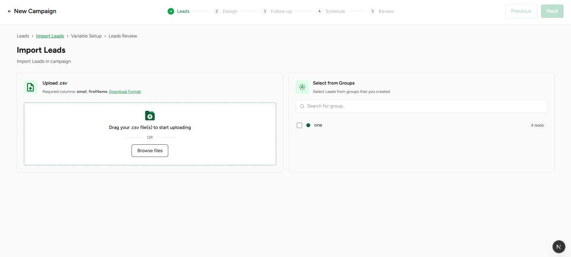 Campaign leads setup